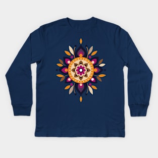 Boho Flower Ornament Purple Shades Kids Long Sleeve T-Shirt